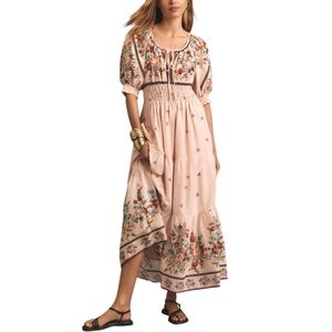 Anthropologie Blush Floral Border Midi Dress